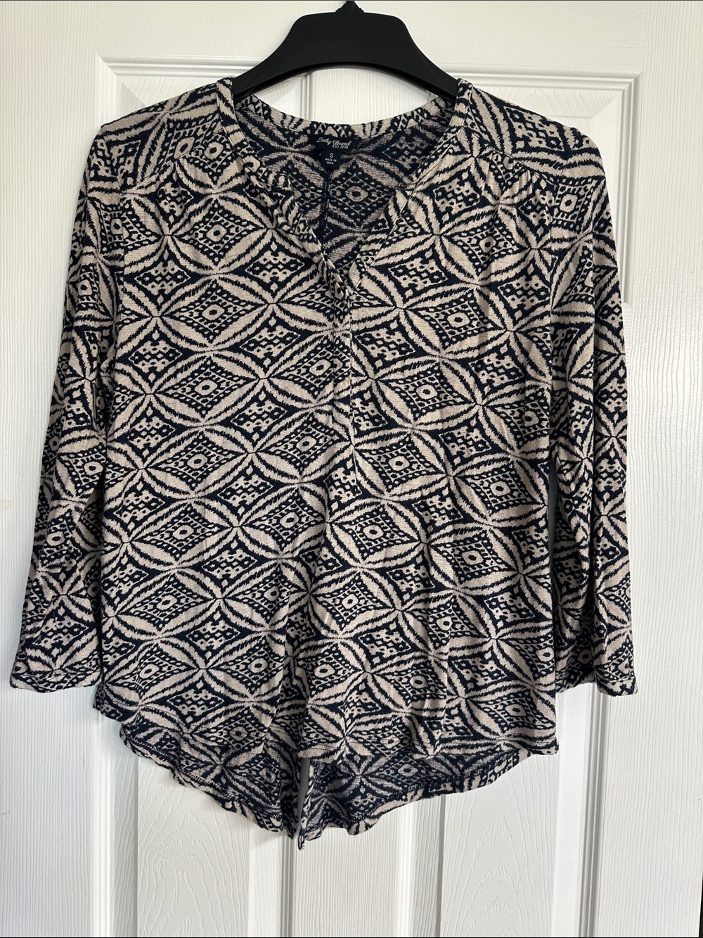 Lucky Brand Navy and Cream Geometric Long Sleeve Tunic